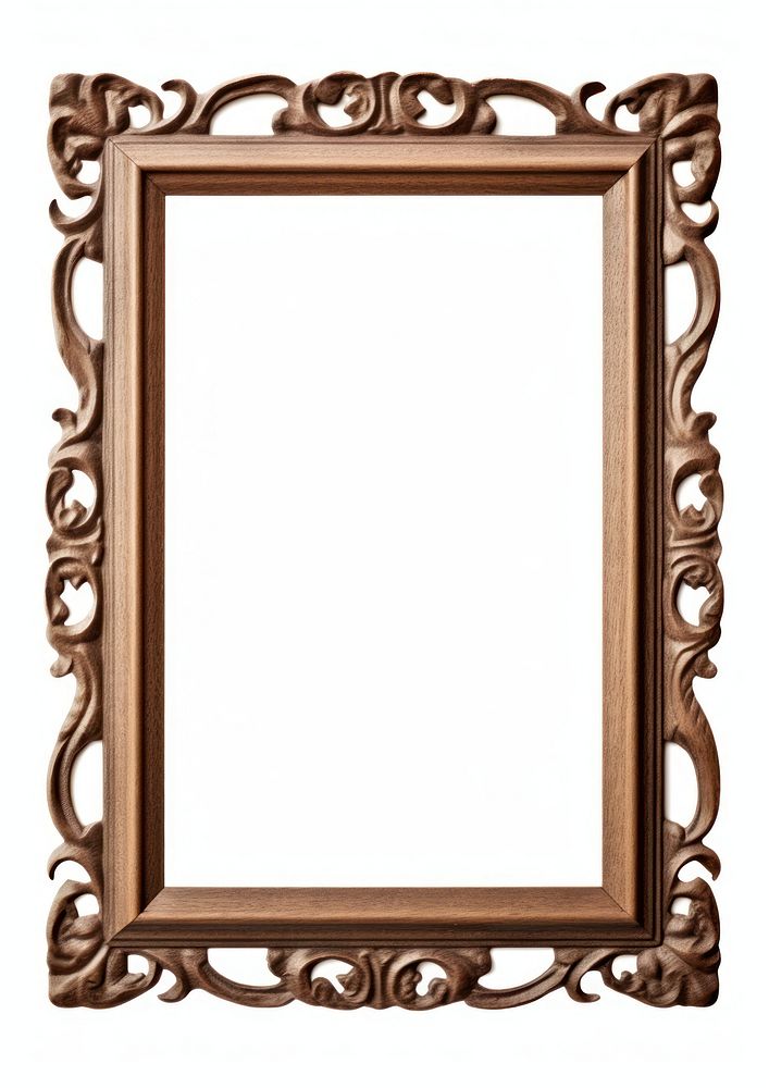 Baroque oak wood texture frame vintage mirror white background architecture.