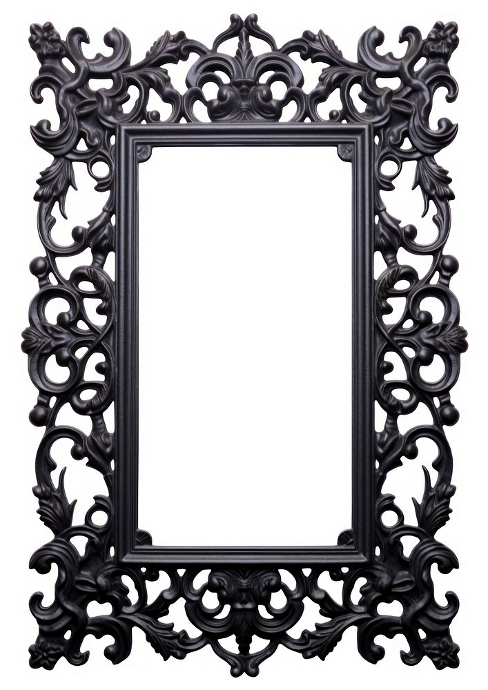 Baroque oak wood texture frame vintage mirror white background architecture.