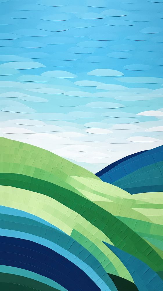 Green hillside painting sky backgrounds.