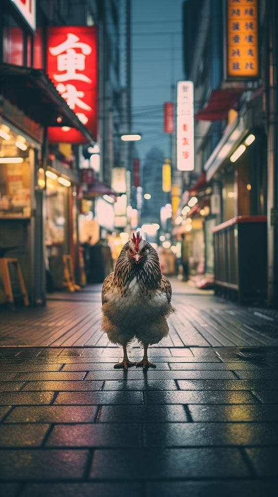 A yokohama chicken poultry street animal.