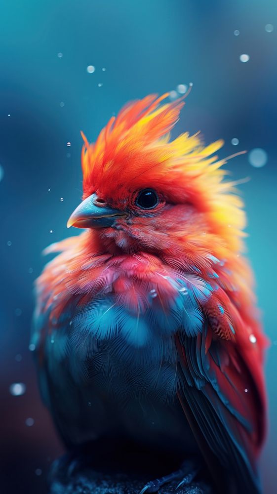 A colorful bird animal beak red.