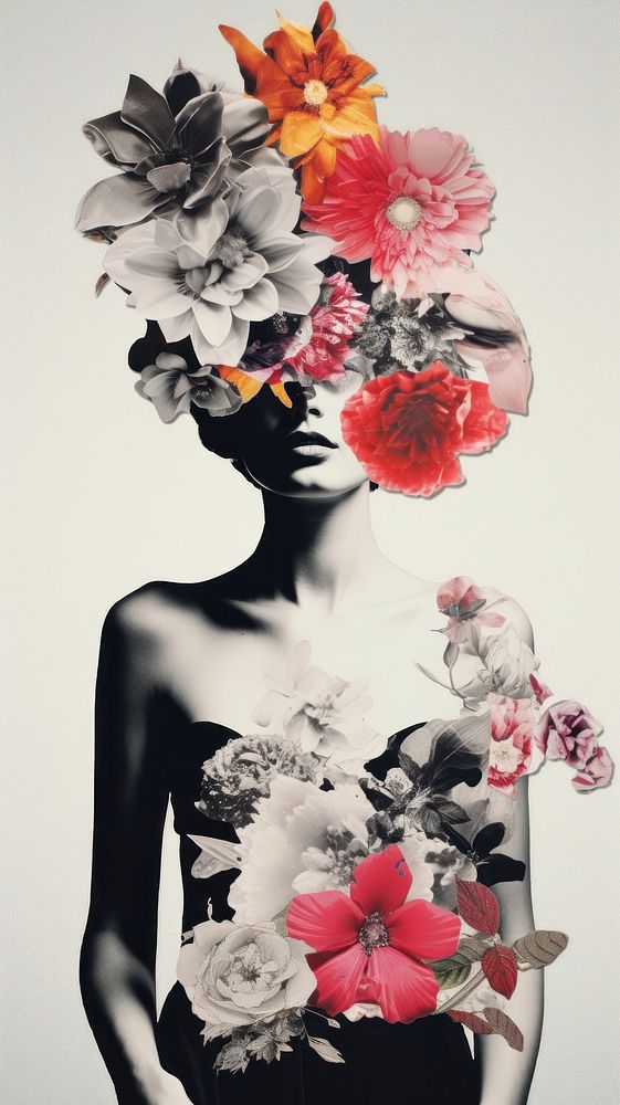 Collage of flowers portrait fashion petal.