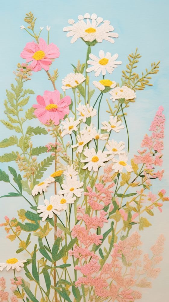 Colorful wildflower painting pattern plant.