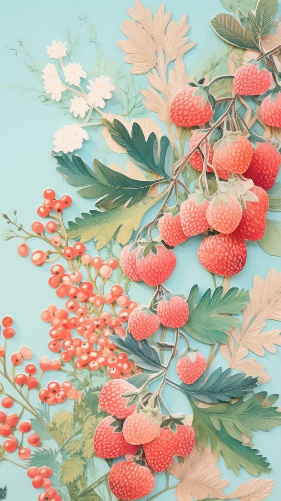 Colorful berry fruits craft backgrounds strawberry plant.