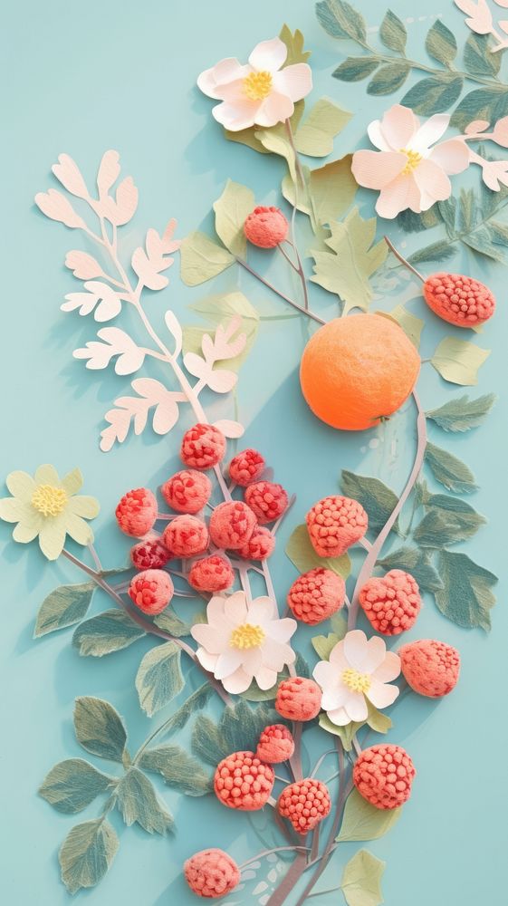 Colorful berry fruits craft raspberry flower plant.