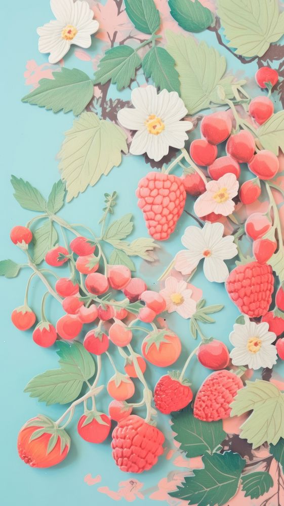 Colorful berry fruits craft backgrounds raspberry plant.