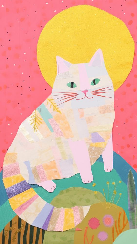 Colorful cat craft painting pattern animal.