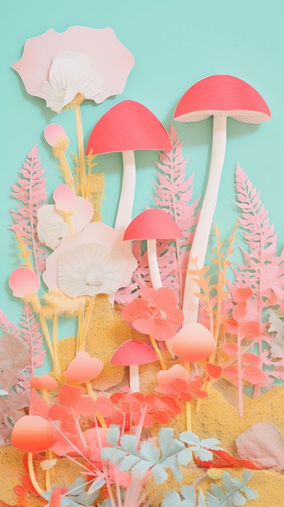 Colorful mushrooms craft fungus plant art.