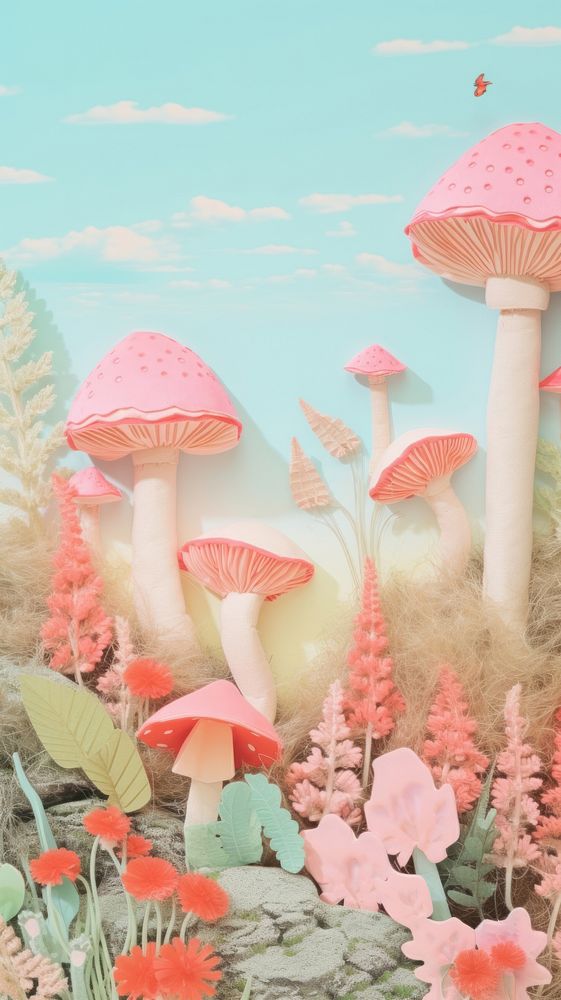 Colorful mushrooms craft fungus plant toadstool.