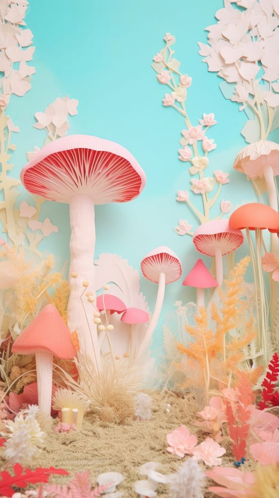 Colorful mushrooms craft fungus plant decoration.