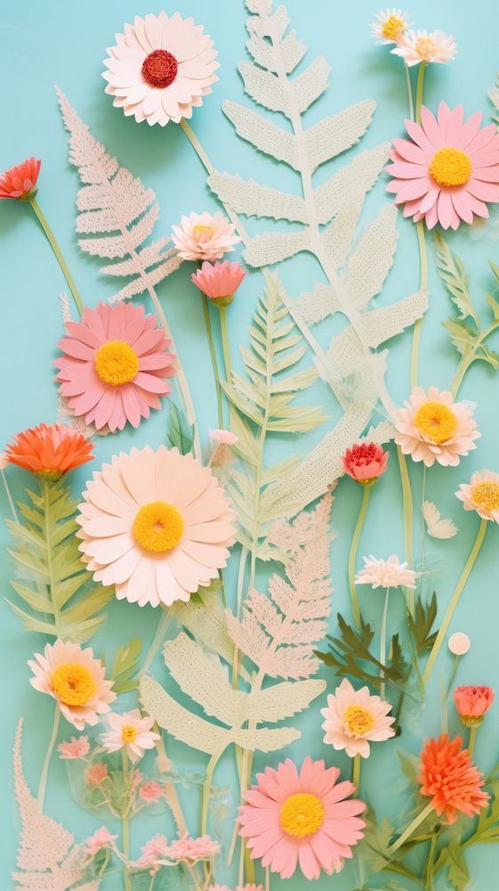 Colorful summer flowers craft pattern plant petal daisy.