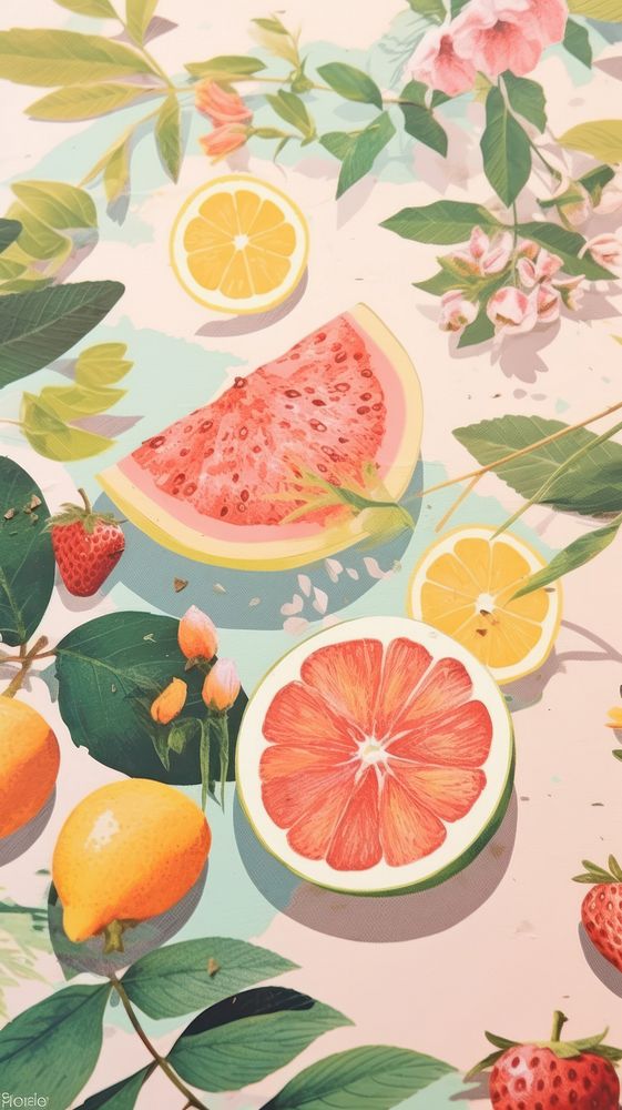 Colorful summer fruits craft grapefruit berry plant.