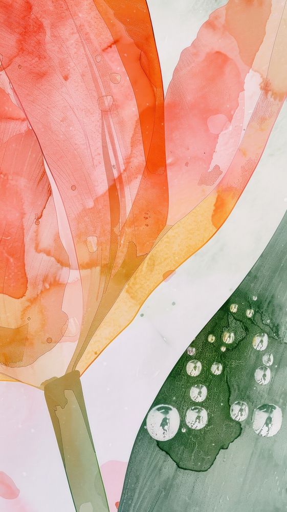 Tulip watercolor wallpaper abstract plant leaf.