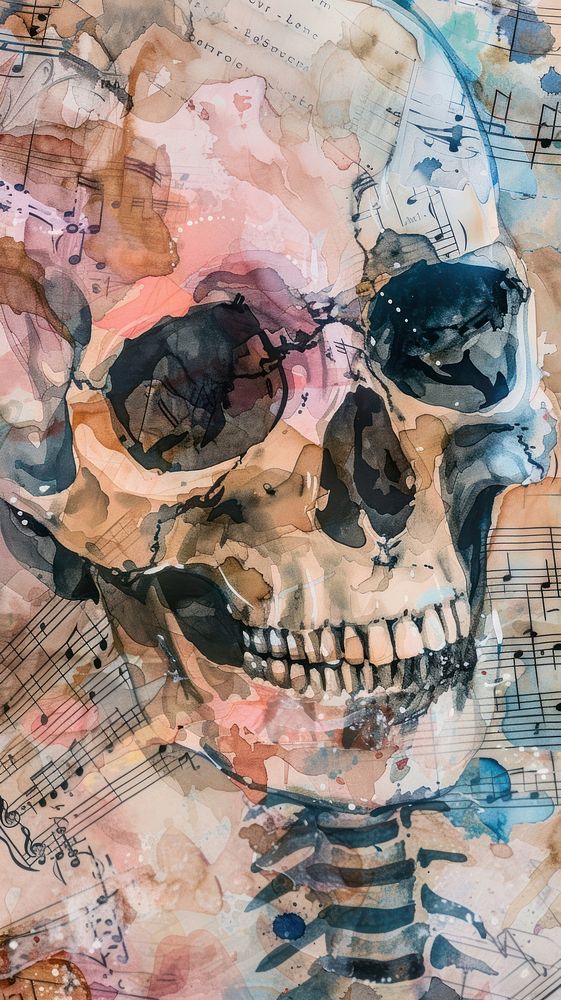 Music Skull wallpaper painting art representation.