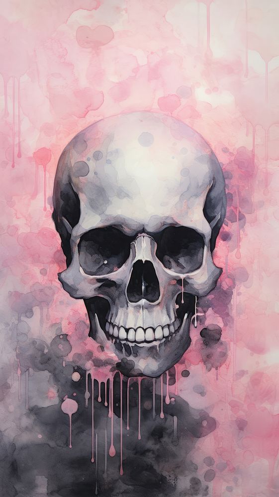 Music Skull wallpaper painting pink art.
