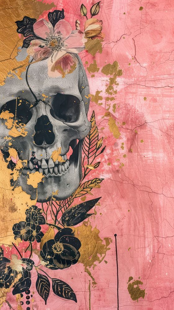 Music Skull wallpaper painting pattern collage.