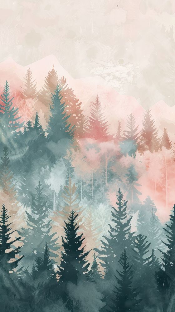 Forest watercolor wallpaper tree abstract outdoors.