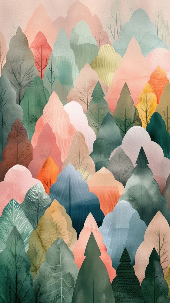 Forest watercolor wallpaper abstract tree art.