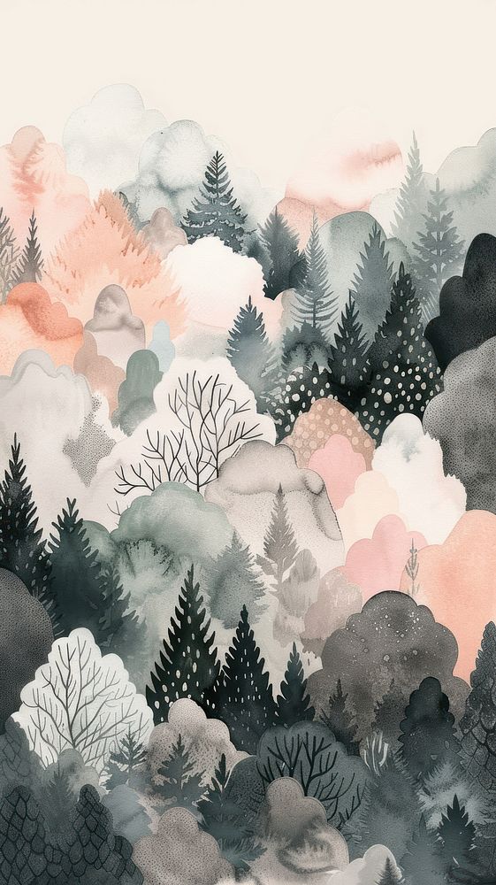 Forest watercolor wallpaper tree outdoors drawing.
