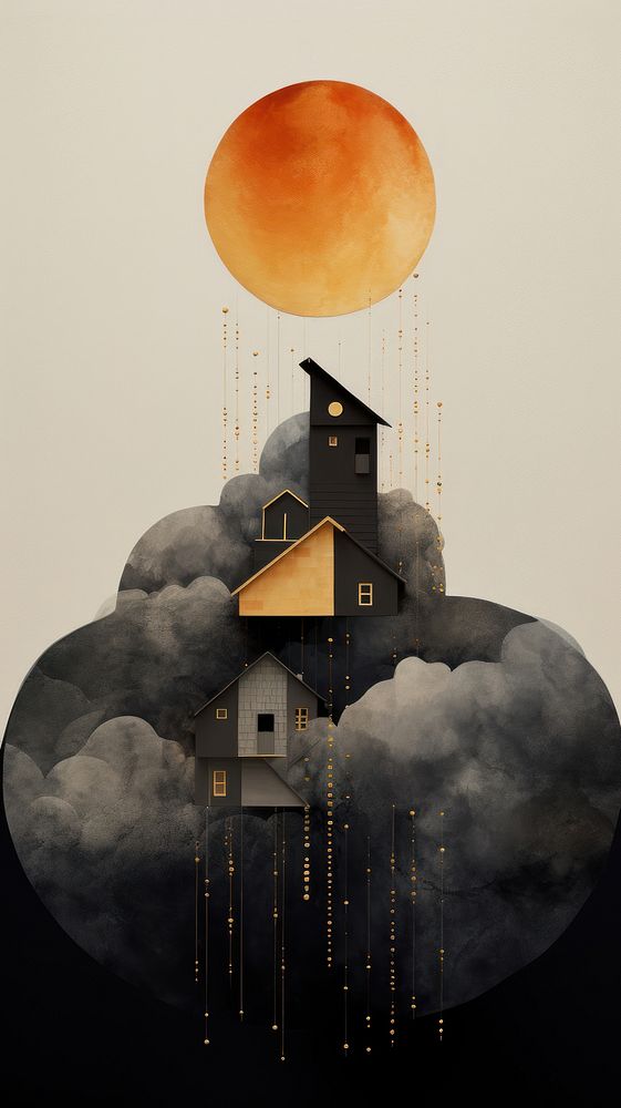 Little house cloud moon city.
