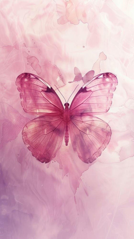 Pink watercolor wallpaper butterfly abstract flower.