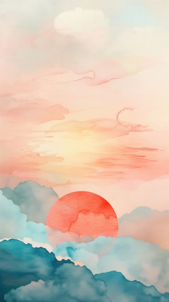 Sunset watercolor wallpaper sky abstract painting.