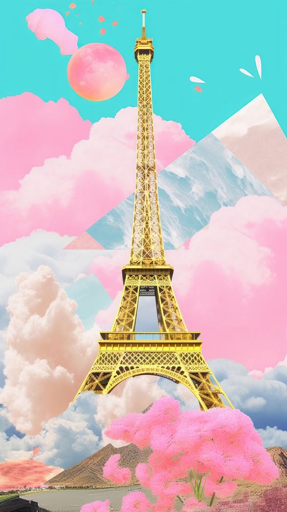 Eiffel tower memphis shapes craft architecture building landscape.