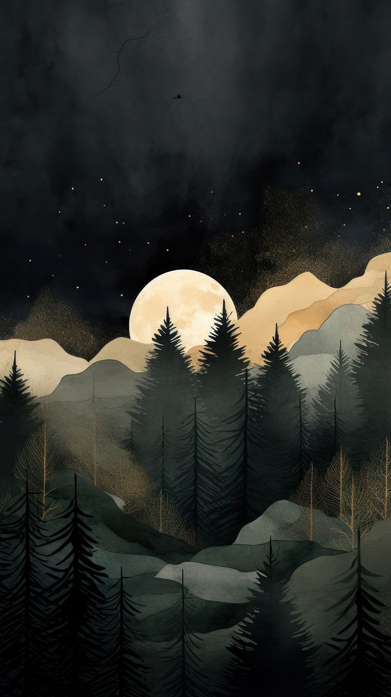 Forest watercolor wallpaper landscape astronomy outdoors.
