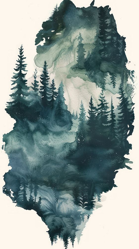 Forest watercolor wallpaper painting nature plant.