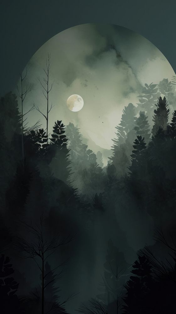 Forest watercolor wallpaper astronomy landscape outdoors.