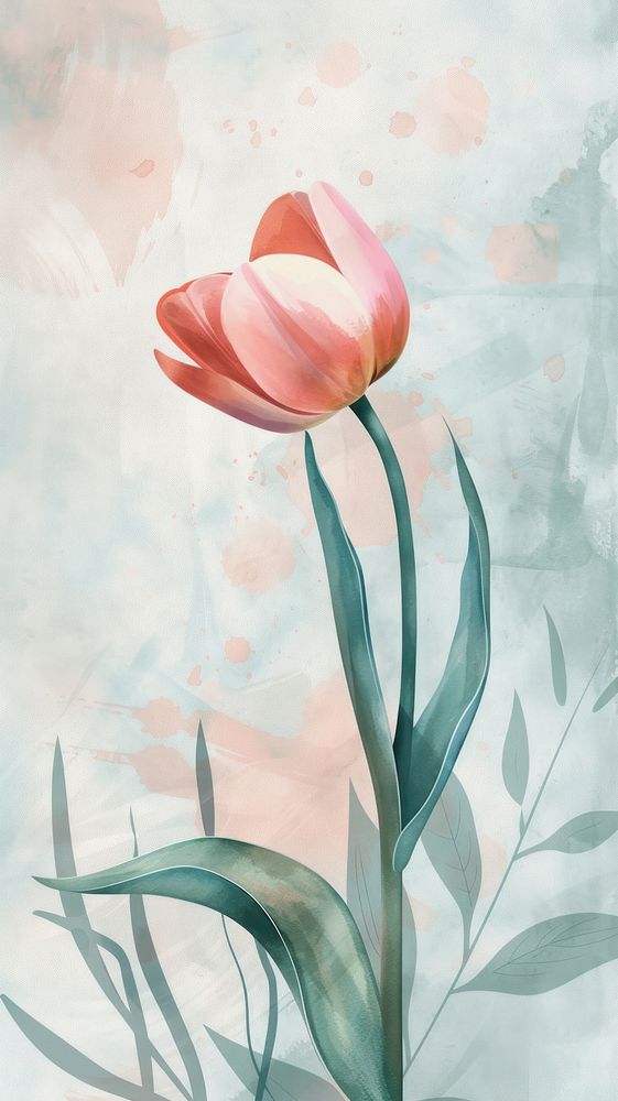 Tulip watercolor wallpaper painting flower plant.