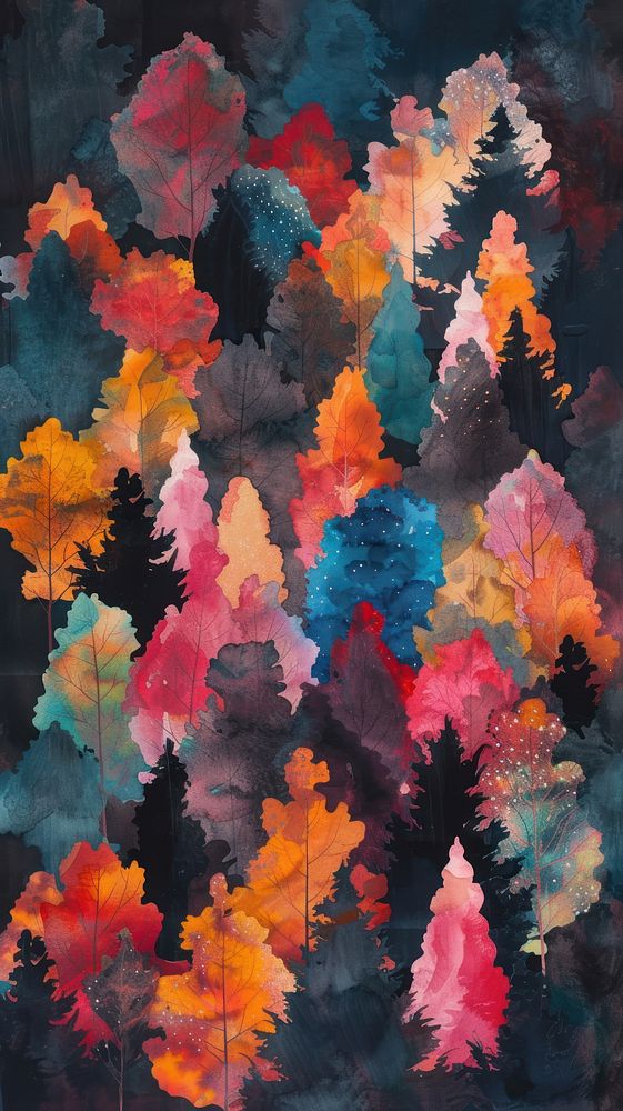 Forest watercolor wallpaper tree abstract painting.
