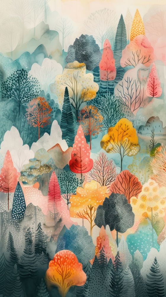 Forest watercolor wallpaper abstract painting pattern.