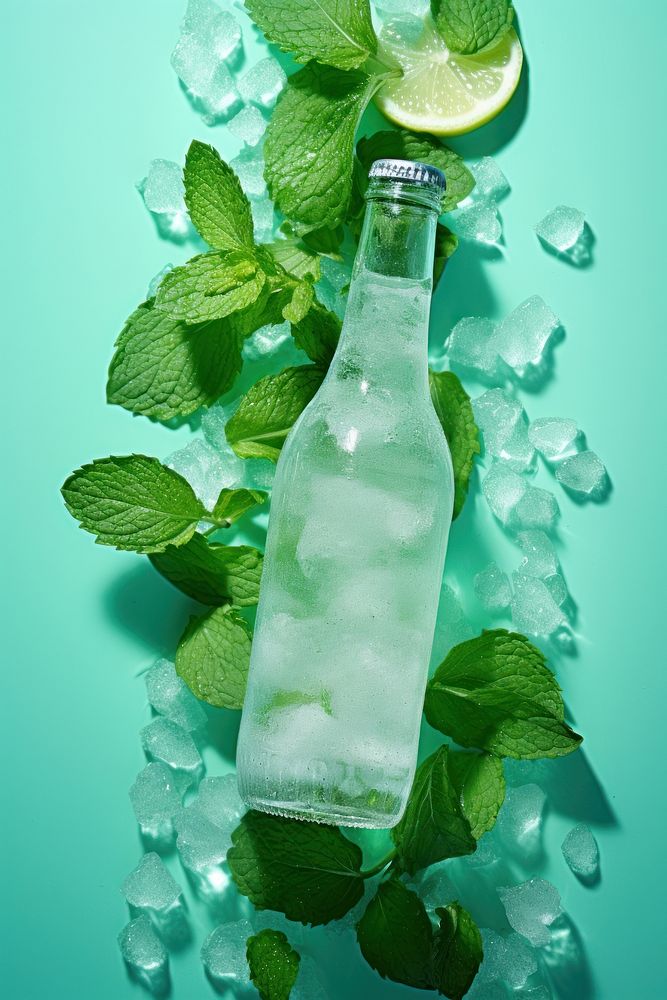 Soda bottle green mojito fruit.