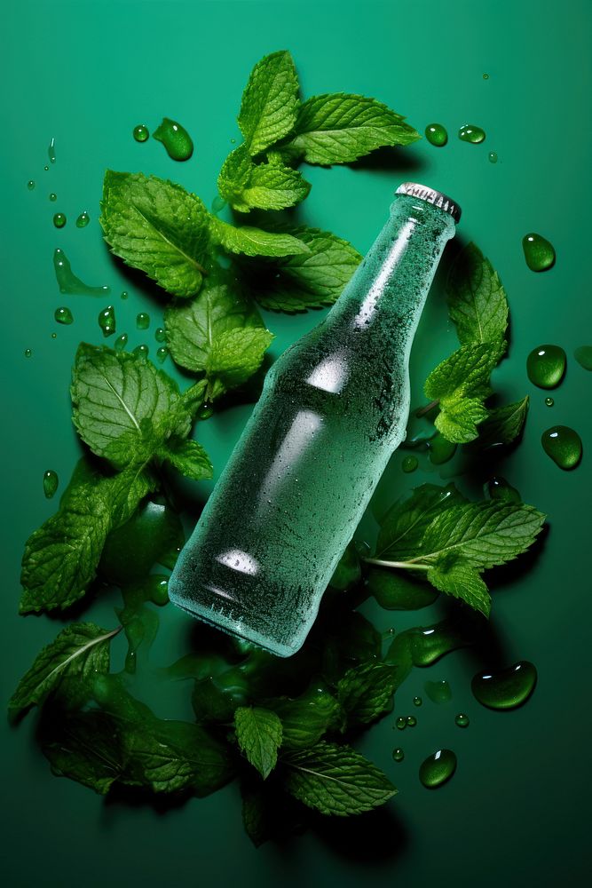 Soda bottle green drink plant.