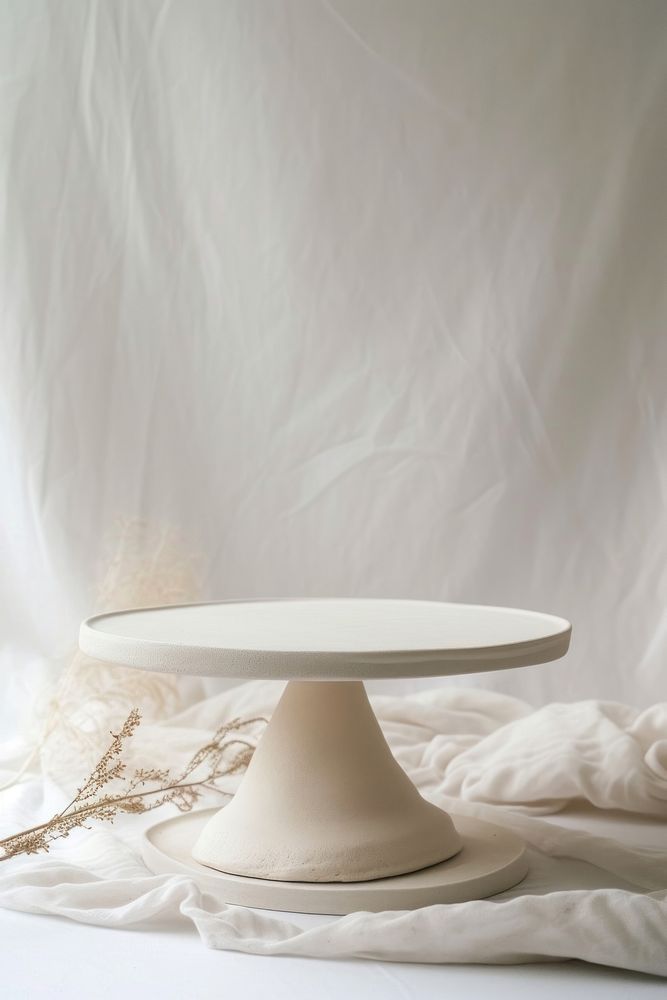 One piece of minimal ceramic pedestal cake plate table white furniture.