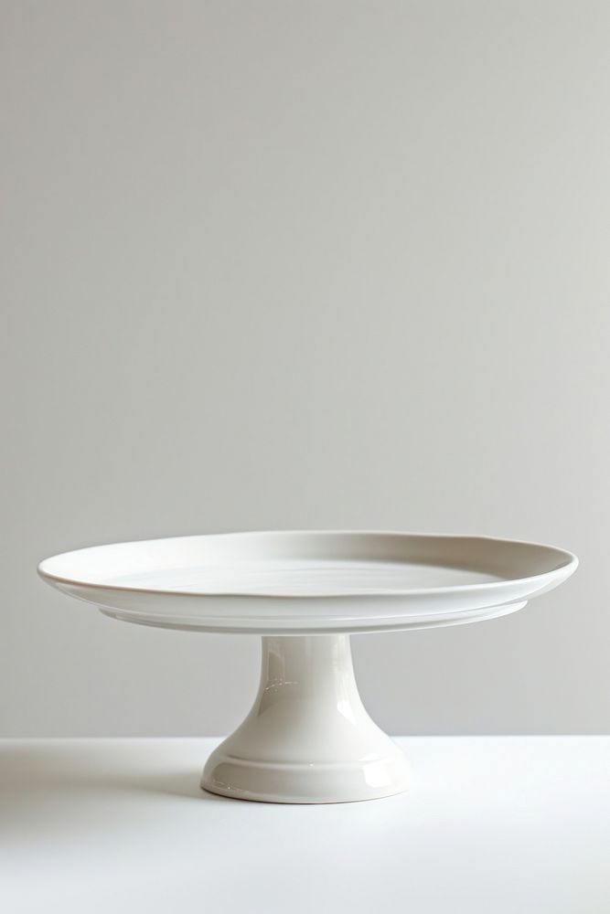 One piece of minimal ceramic pedestal cake plate porcelain table white.