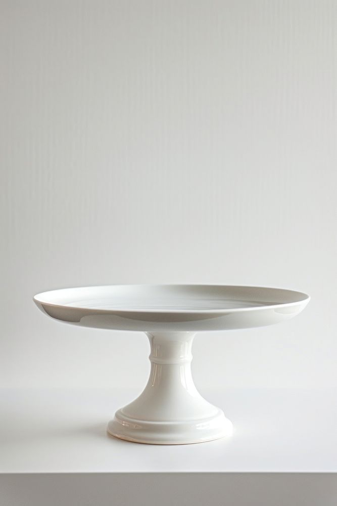 One piece of minimal ceramic pedestal cake plate table white simplicity.