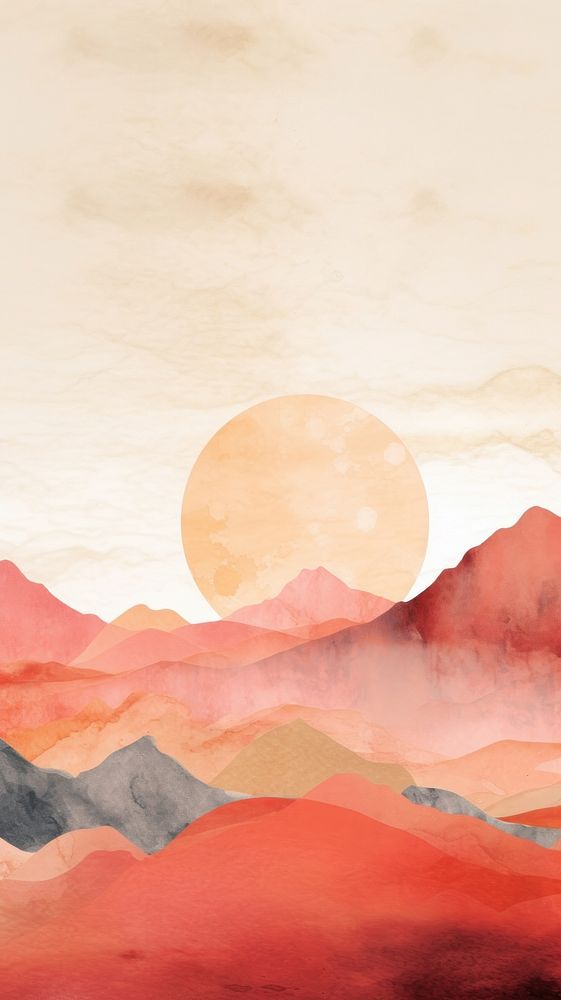 Sunset watercolor wallpaper landscape mountain outdoors.