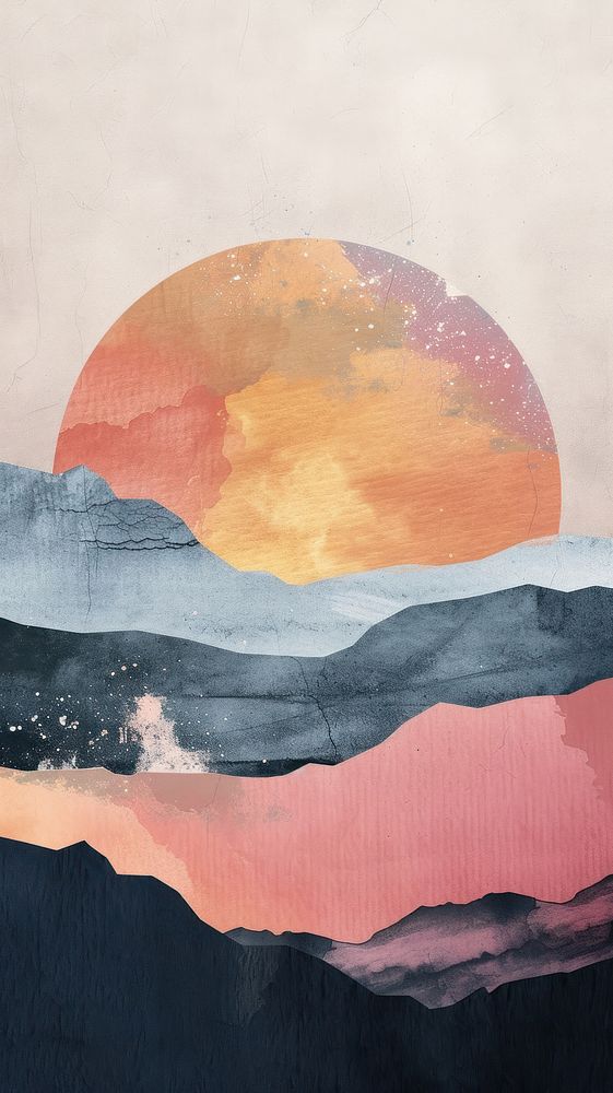 Sunset watercolor wallpaper landscape painting outdoors.