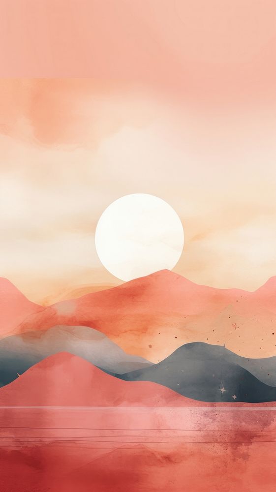 Sunset watercolor wallpaper landscape outdoors painting.