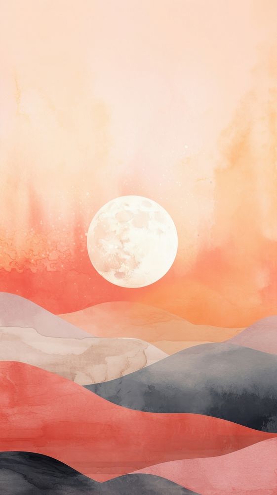 Sunset watercolor wallpaper landscape astronomy abstract.
