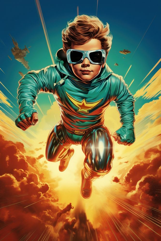 Kid Superhero flying sunglasses superhero | Premium Photo Illustration ...