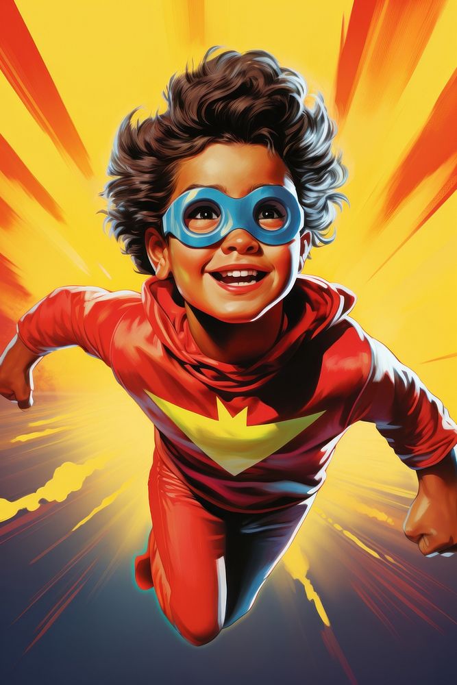 Kid Superhero flying superhero portrait comics.