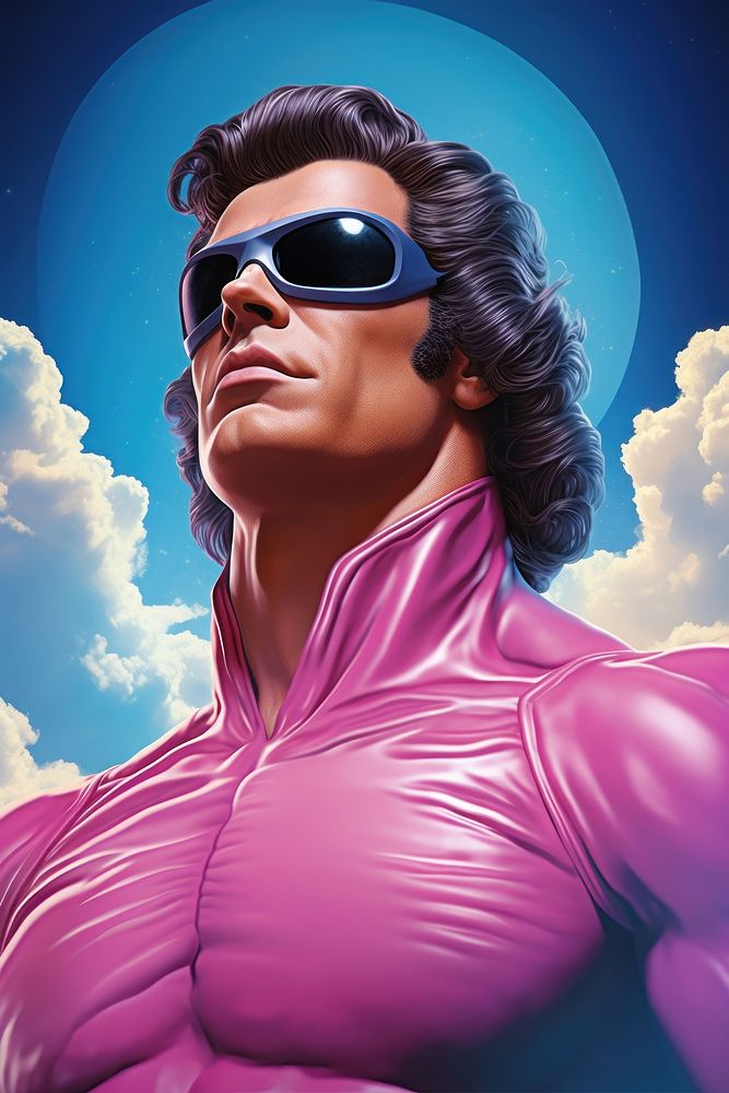 Superhero over cloud sunglasses portrait purple.