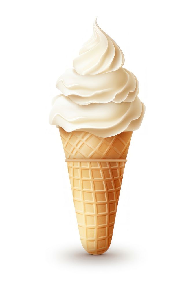 A vanilla ice cream cone dessert food white background.