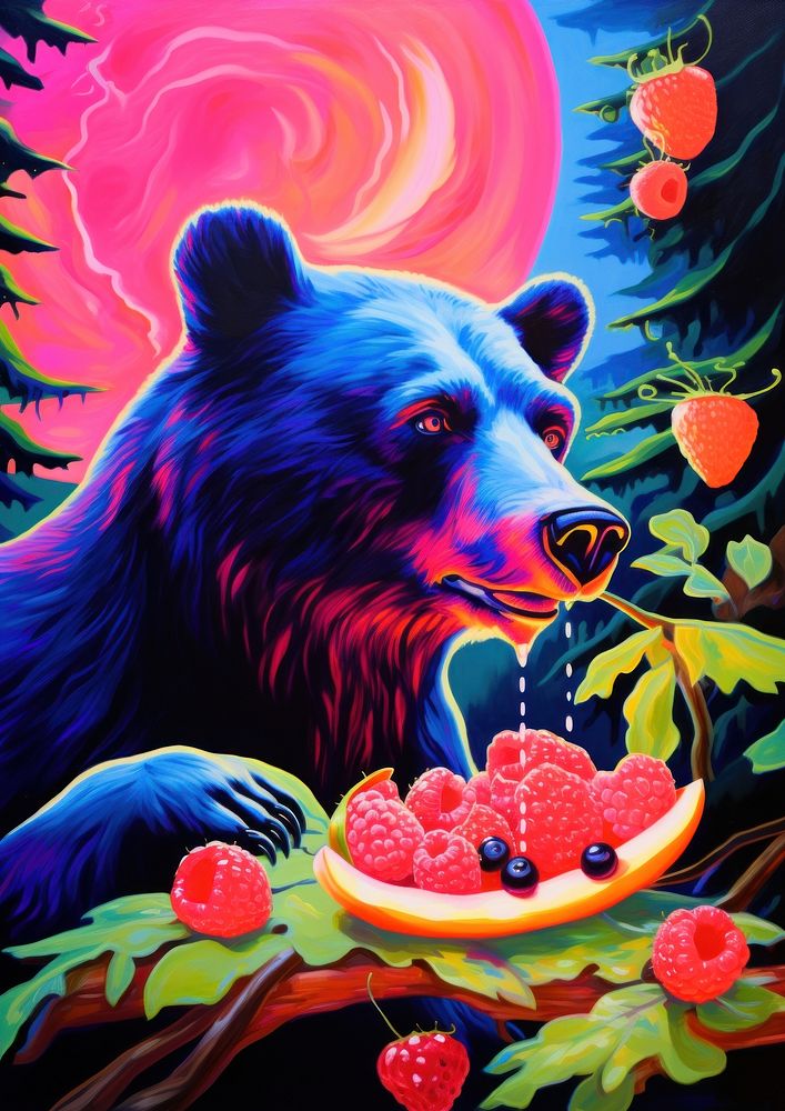 A bear eating berry painting raspberry mammal.