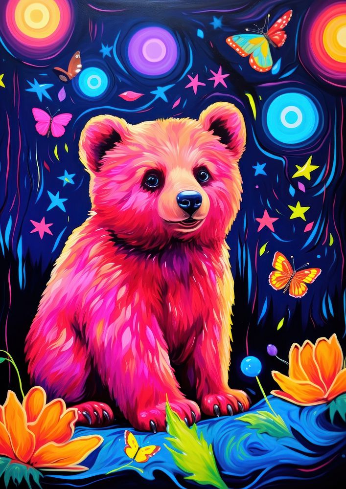 A cute bear painting purple mammal.