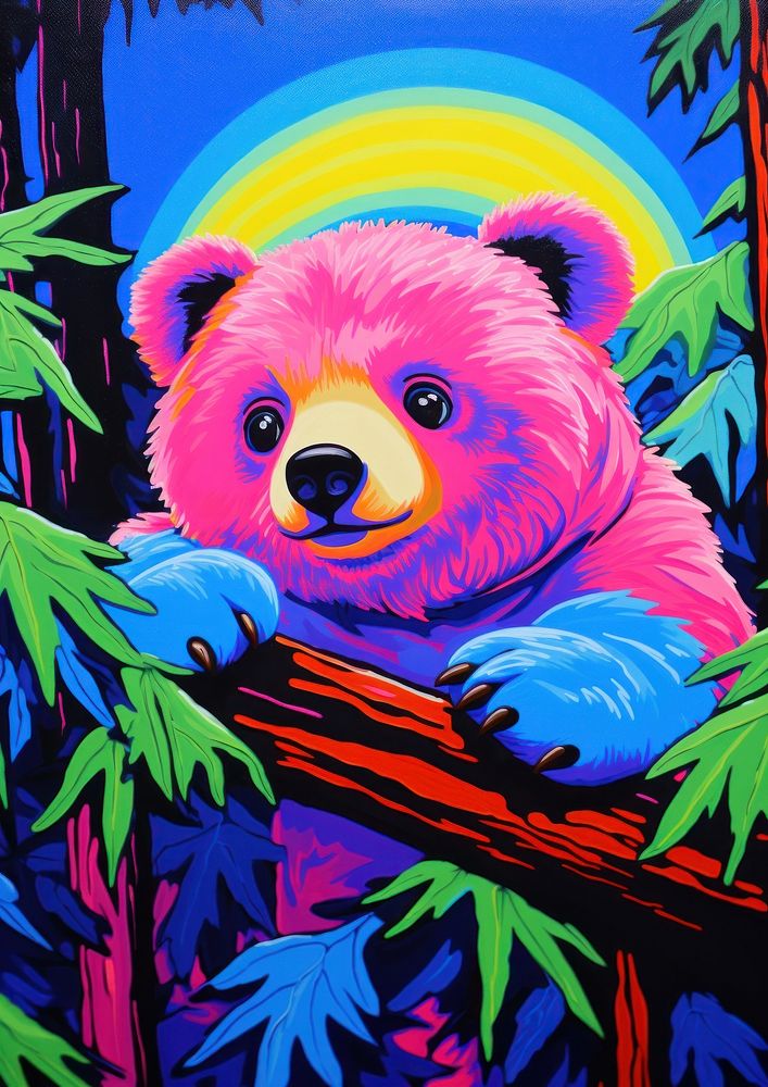 A cute bear painting purple mammal.