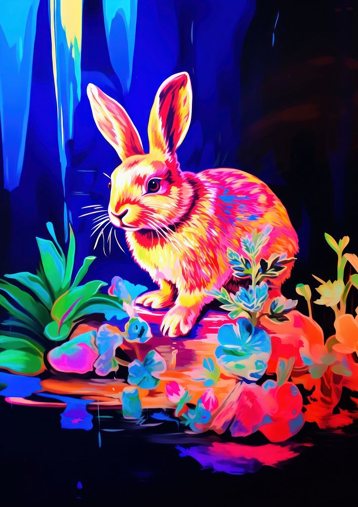 A cute rabbit painting cartoon animal.